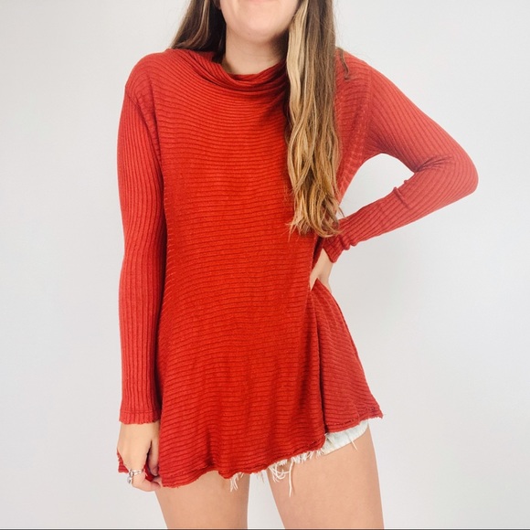 Free People Sweaters - Free People red orange mock neck open back thermal